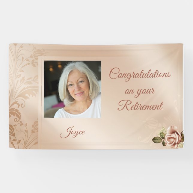 Elegant Champaign Floral Retirement Banner (Horizontal)