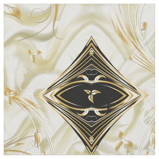 Elegant Champane Silk & Gold abstract flowers Fabr Fabric
