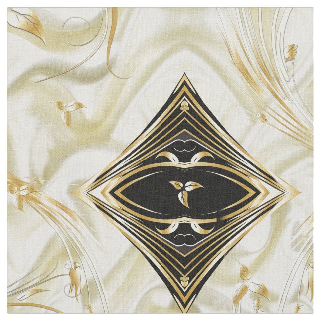 Elegant Champane Silk & Gold abstract flowers Fabr Fabric (Close Up)