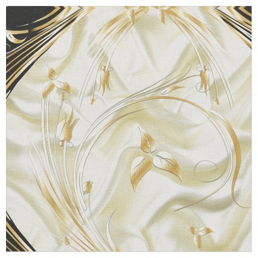 Elegant Champane Silk & Gold abstract flowers Fabric