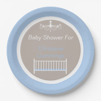 Elegant Chandelier Baby Shower Blue Paper Plates