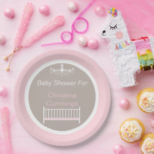 Elegant Chandelier Baby Shower Pink Paper Plates