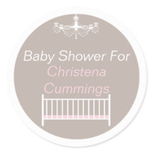 Elegant Chandelier Baby Shower Round Sticker Pink