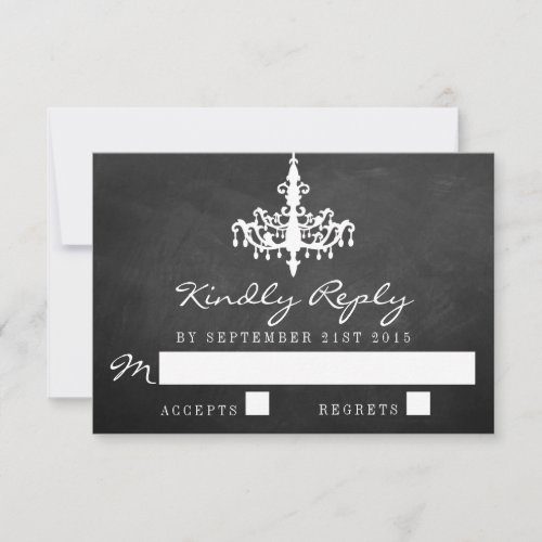 Elegant Chandelier Chalkboard Wedding Collection RSVP Card