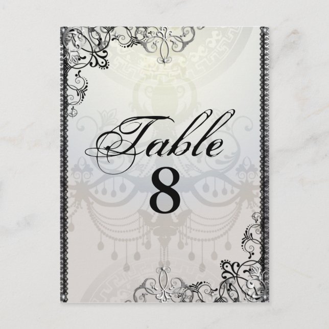 Elegant Chandelier & Flourishes Table Number (Front)