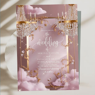 Elegant Chandelier Pink Clouds Wedding Invitation