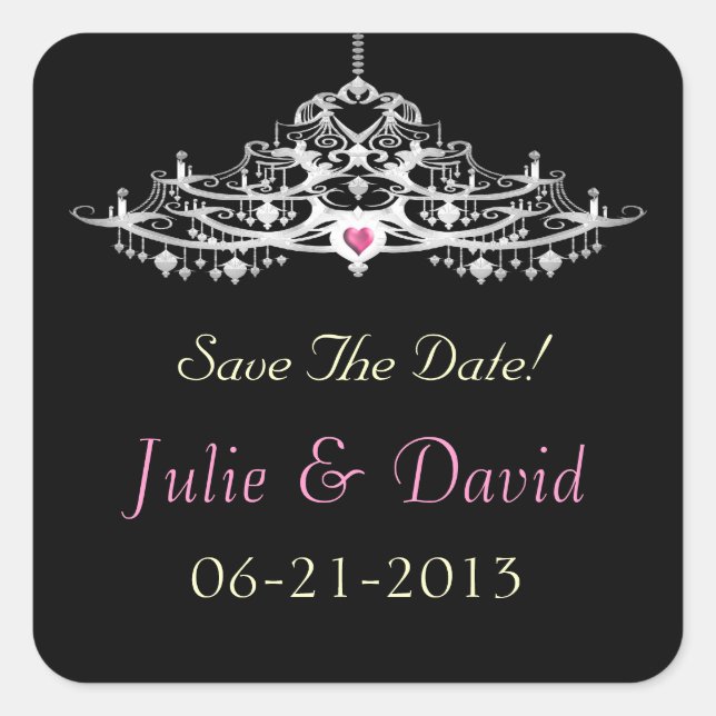 Elegant Chandelier Save The Date Wedding Square Sticker (Front)