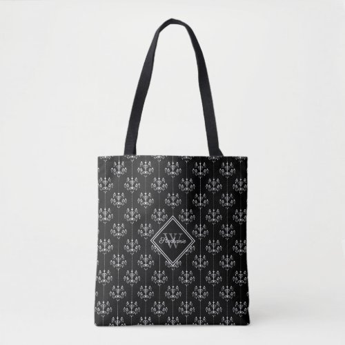 Elegant Chandeliers Pattern Black White Tote Bag