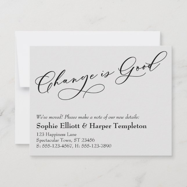 Elegant Change is Good Gray Moving Announcement (Front)