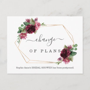 Elegant Change of Plans Bridal Shower Postponed Postcard