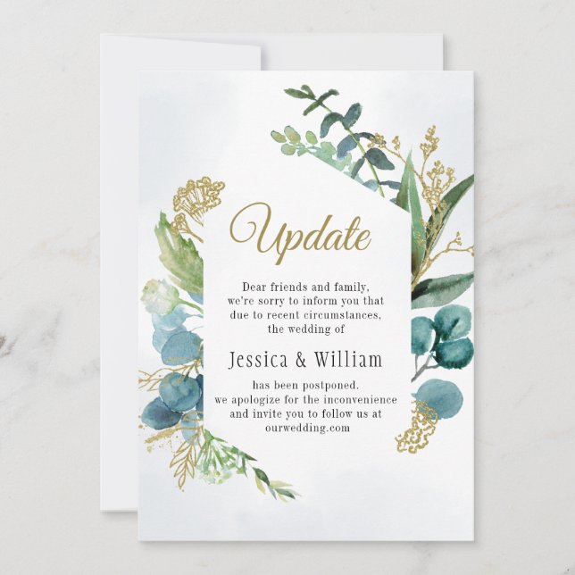 Elegant Change of Plans Eucalyptus Watercolor Invitation (Front)