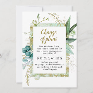 Elegant Change of Plans Eucalyptus Watercolor Invitation