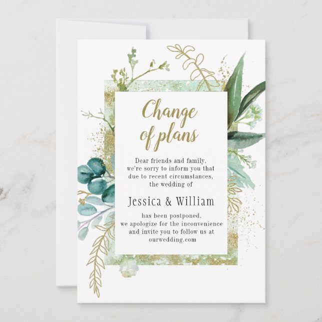 Elegant Change of Plans Eucalyptus Watercolor Invitation (Front)