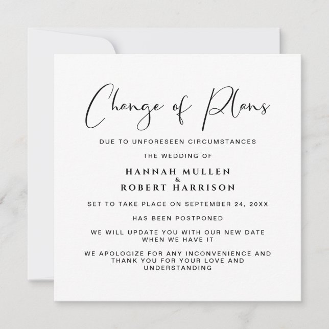 Elegant Change of Plans Postponement Wedding Announcement (Front)