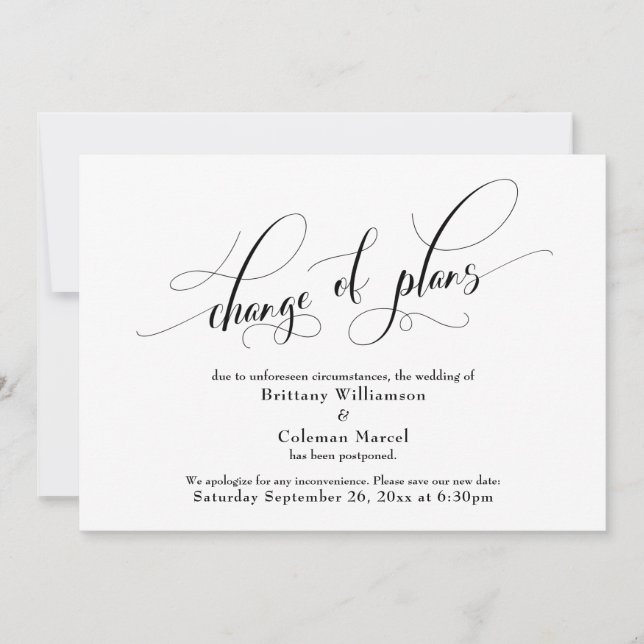 Elegant Change of Plans White Wedding Announcement (Front)