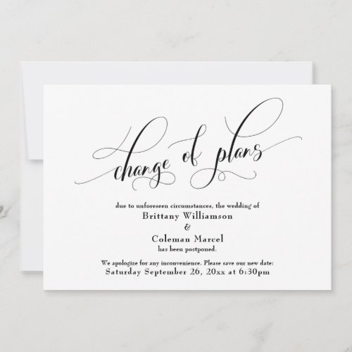 Elegant Change of Plans White Wedding Announcement