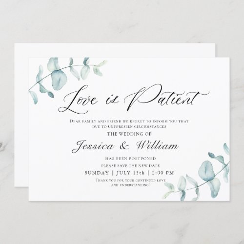 Elegant Change the Date Love is Patient Watercolor Invitation