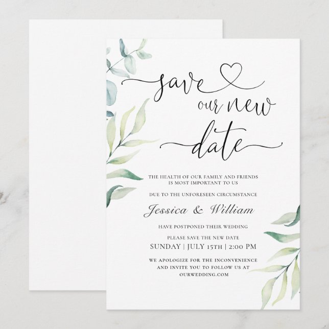 Elegant Change the Date  Watercolor Modern Invitation (Front/Back)