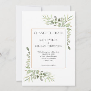 Elegant Change the Date Watercolour Greenery Photo Save The Date