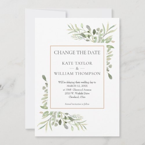 Elegant Change the Date Watercolour Greenery Save The Date