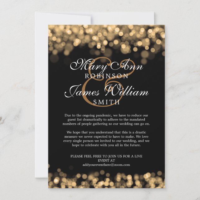 Elegant Changed Reduced Wedding Gold Lights Invitation (Front)