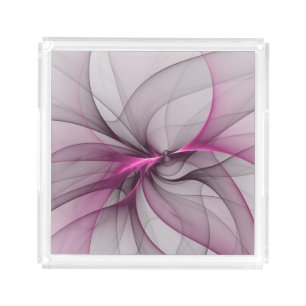 Elegant Chaos Modern Abstract Pink Fractal Art Acrylic Tray