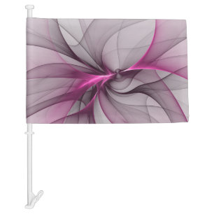 Elegant Chaos Modern Abstract Pink Fractal Art Car Flag