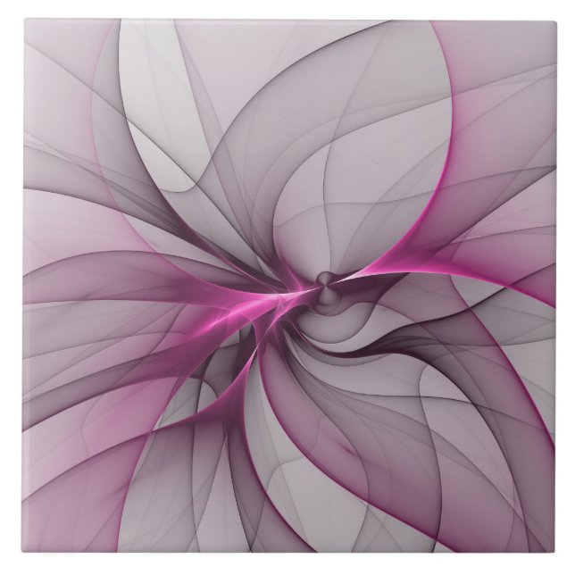 Elegant Chaos Modern Abstract Pink Fractal Art Ceramic Tile (Front)