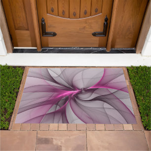 Elegant Chaos Modern Abstract Pink Fractal Art Doormat