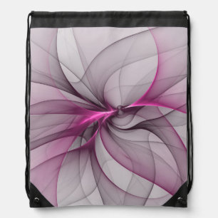 Elegant Chaos Modern Abstract Pink Fractal Art Drawstring Bag
