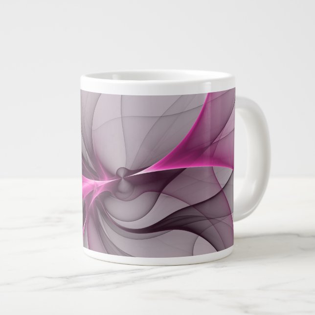 Elegant Chaos Modern Abstract Pink Fractal Art Giant Coffee Mug (Front Right)