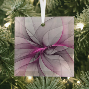 Elegant Chaos Modern Abstract Pink Fractal Art Glass Ornament