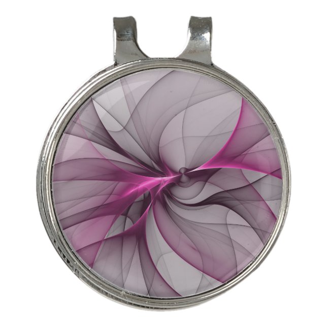 Elegant Chaos Modern Abstract Pink Fractal Art Golf Hat Clip (Front)