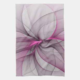 Elegant Chaos Modern Abstract Pink Fractal Art Kitchen Towel