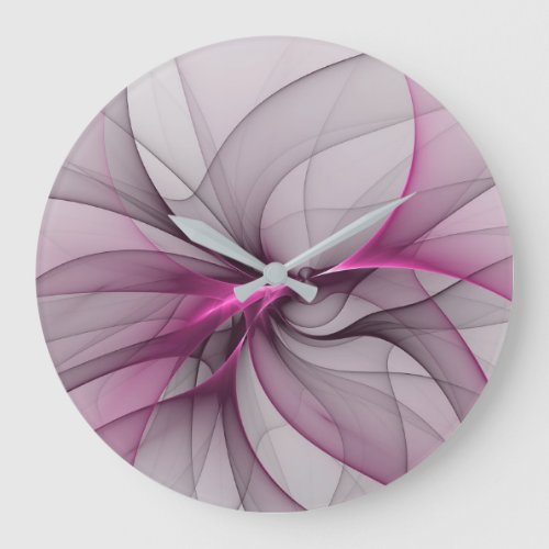 Elegant Chaos Modern Abstract Pink Fractal Art Large Clock