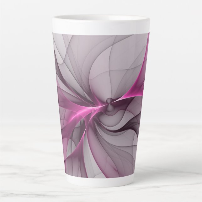 Elegant Chaos Modern Abstract Pink Fractal Art Latte Mug (Front)