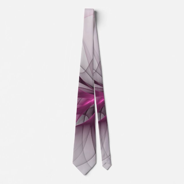 Elegant Chaos Modern Abstract Pink Fractal Art Neck Tie (Front)
