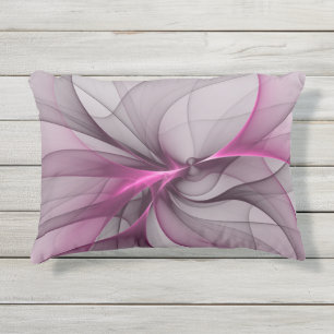 Elegant Chaos Modern Abstract Pink Fractal Art Outdoor Pillow