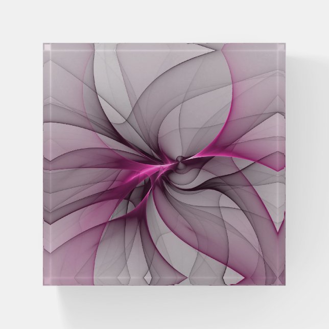 Elegant Chaos Modern Abstract Pink Fractal Art Paperweight (Front)