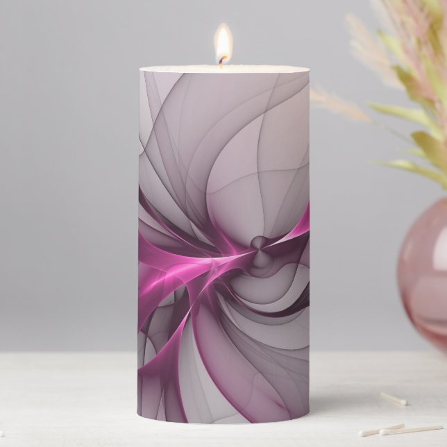 Elegant Chaos Modern Abstract Pink Fractal Art Pillar Candle (In Situ)