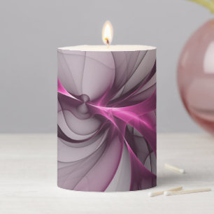 Elegant Chaos Modern Abstract Pink Fractal Art Pillar Candle