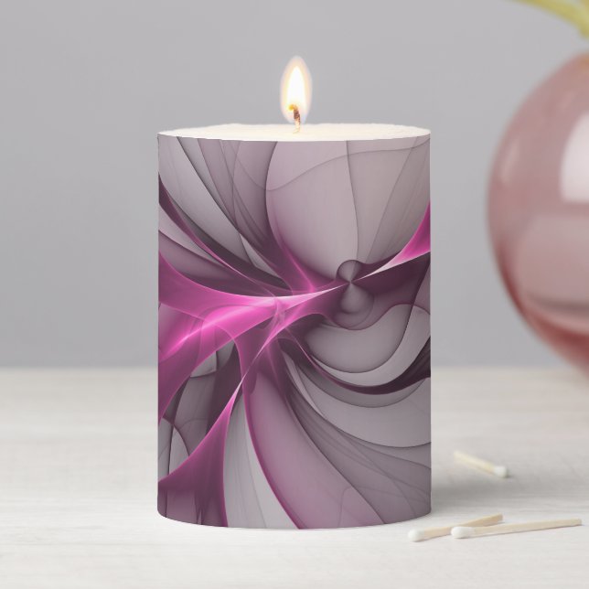 Elegant Chaos Modern Abstract Pink Fractal Art Pillar Candle (In Situ)