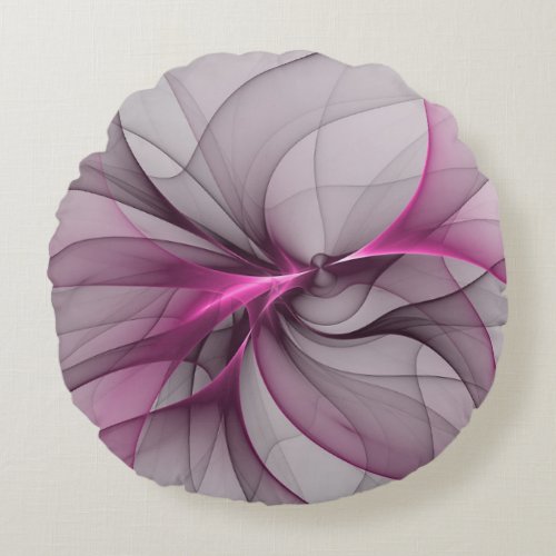 Elegant Chaos Modern Abstract Pink Fractal Art Round Pillow