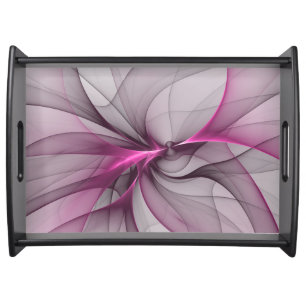 Elegant Chaos Modern Abstract Pink Fractal Art Serving Tray