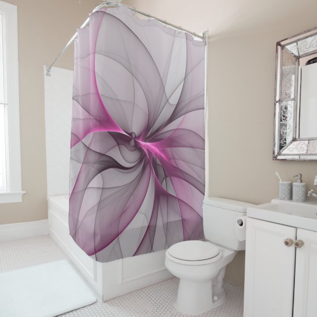 Elegant Chaos Modern Abstract Pink Fractal Art Shower Curtain (In Situ)