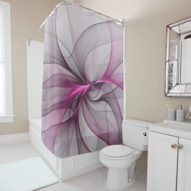 Elegant Chaos Modern Abstract Pink Fractal Art Shower Curtain (In Situ)