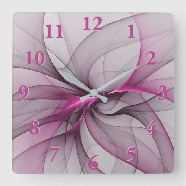 Elegant Chaos Modern Abstract Pink Fractal Art Square Wall Clock (Front)