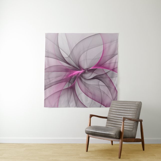 Elegant Chaos Modern Abstract Pink Fractal Art Tapestry (In Situ)