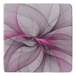 Elegant Chaos Modern Abstract Pink Fractal Art Trivet