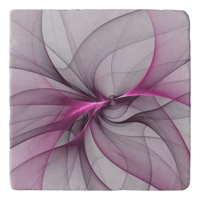 Elegant Chaos Modern Abstract Pink Fractal Art Trivet (Front)